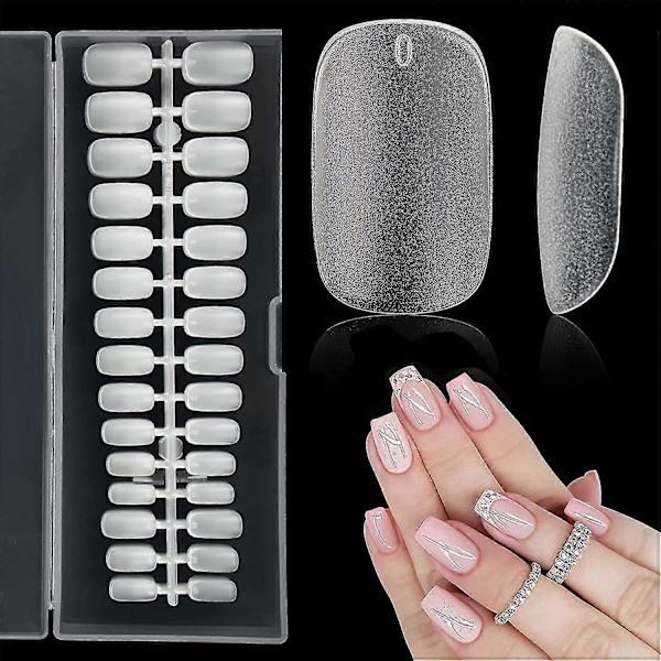 Korte Mandelformede Negletips, 504 stk Bløde Gel Negletips, Klar Negletips til Akrylnegle Professionel, Fuld Dækning Mandelformede Negletips til Negleforlængelse, Falsk Round Nails Tips