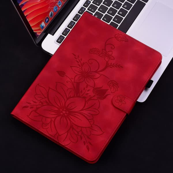 Präglat Läderfodral Kompatibelt med Samsung Galaxy Tab S9 / S9 FE-Perfet Red