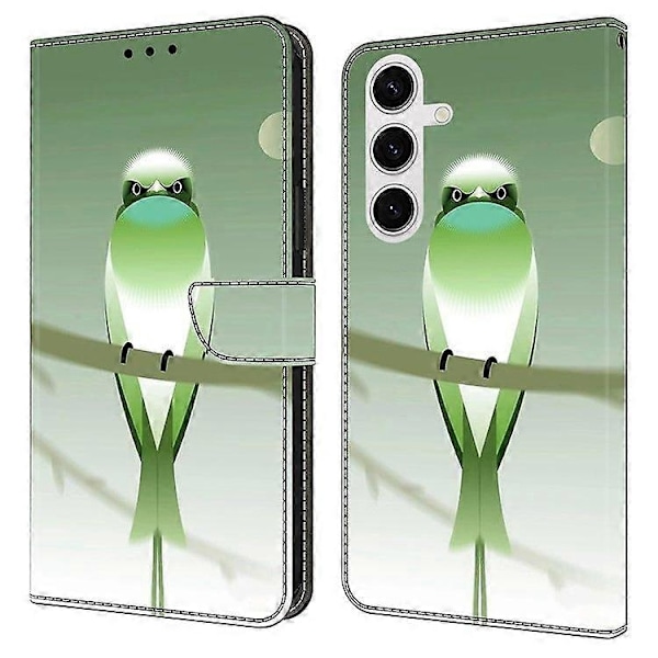 Telefondeksel for Samsung Galaxy S25, PU Lær Lommebok Deksel med Stativ-Perfekt Green Bird