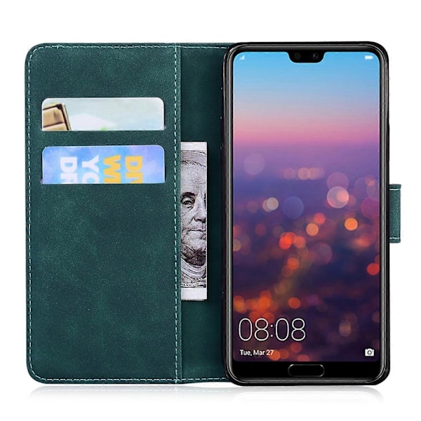 Kompatibel med Huawei P20 Skin Feel Pure Color Flip Læder Telefon Cover - Perfekt Green