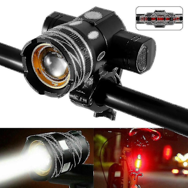 Genopladelig 15000lm Xm-l T6 Led Mtb Cykellys Forlygte Baglygte,usb Opladning-Perfet style1-Front Light