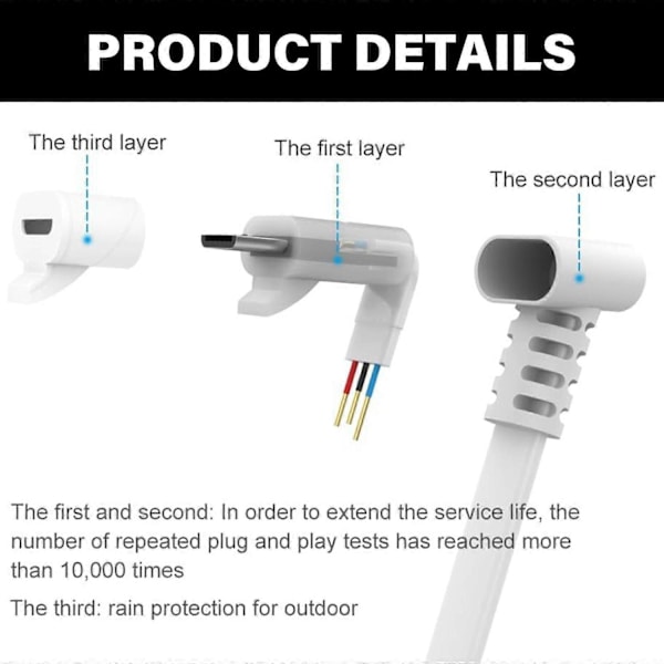 10 m Værbestandig Kamera Lader USB Utendørs Lang Ladekabel Rettvinklet USB Strømkabel Enkel å Bruke-Perfekt