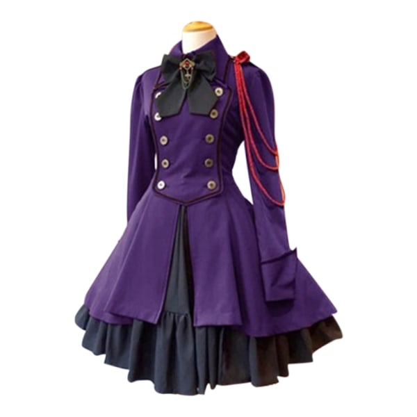 Lady Retro Sløyfe Ruffle Dress Halloween Princess Retro skjortekjole - Perfet purple 2XL