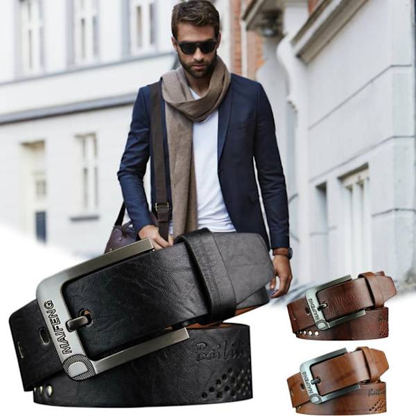 Klassiskt läderbälte för män Casual Pin Spänne Midjebälten Waistba- Perfet brown One-size