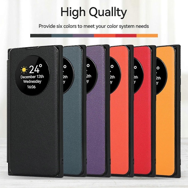 Fodral för Samsung Galaxy S24, Smart Sleep/Wake Up Funktion Visningsfönster Premium Läder Flipfodral med Kortplats, Ställ Trådlös Laddning-Perfekt black S24 plus