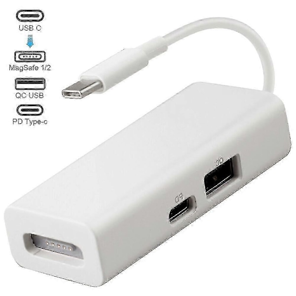 USB-C 3-i-1 MagSafe Adapter Type C til MagSafe 1/2 Konverter til Notebooks-Perfet White