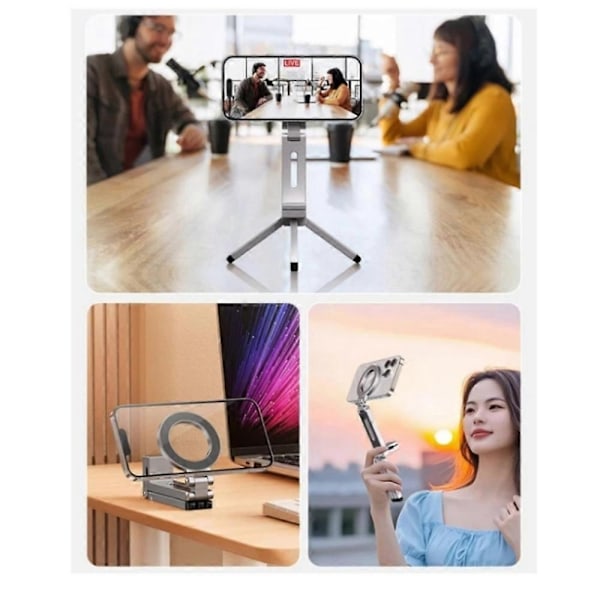 Magnetisk Telefon Tripod Stativ Kompatibelt med iPhone, Magnetisk Ficktelefon Tripod i Aluminium - Perfekt Silver