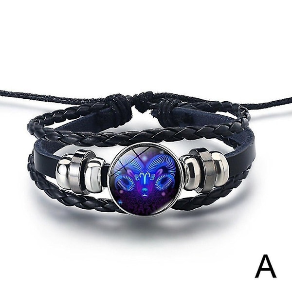 Serene Manifestation Armband 12 Konstellationer Ädelsten Läder Förbättra Energi-Perfekt Aries