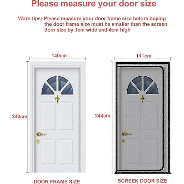 Forstærket kattedør med kraftig kæledyrssikker skærm med lynlås, hvid, forhindrer kæledyr i at løbe ud - Perfekt Black Fits Door Size-140x240cm