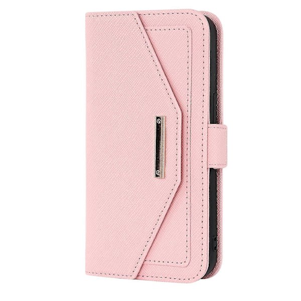 Kompatibel med iPhone 12 Pro Max Kryds Tekstur Lanyard Læder Telefon Cover - Perfet Pink