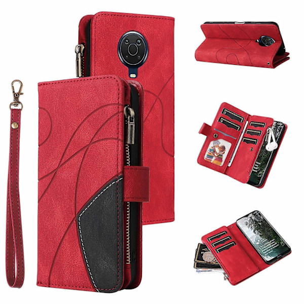 Plånboksfodral för Nokia G20/G10 med blixtlåsficka, nio kortplatser, PU-läder, magnetiskt spänne, kompatibel med Nokia G20/G10 - Perfekt Red