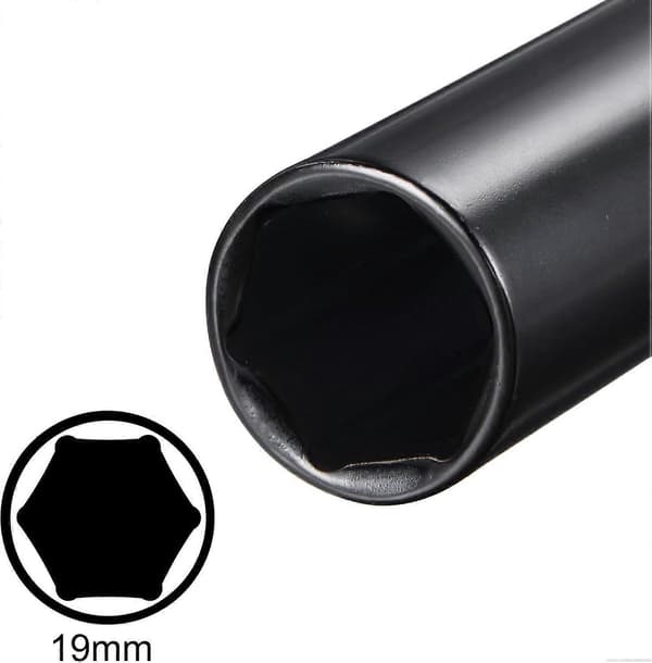 1/2\" Topnøgle 19mm Dyb, Varmebehandlet CR-V Stål 6\" Længde, 6-Kant Metrisk S-Perfet