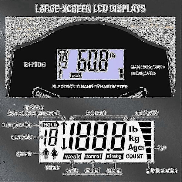 Grip Strength Tester, 396lbs/180kg Digital Hånd Dynamometer Grip Strength Meter Usb Lcd Skjerm Håndgrep Dynamometer-Perfet