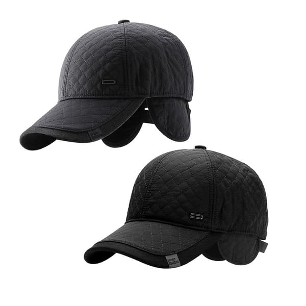 2 stk. Caps for middelaldrende menn med vindtette øreklaffer SVART&GRÅ - Perfet black&grey