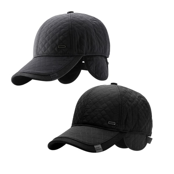 2 STK Middelaldrende menn Cap med vindtette øreklaffer BLACK&GRAY - Perfet black&grey