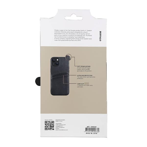 Buffalo iPhone 14/13 mobilskal, lädermaterial, med två kortplatser, svart 140