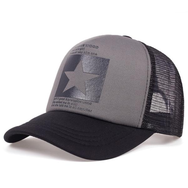 Femtakket stjerne hip-hop hat med store navnemønstre - Perfet grey