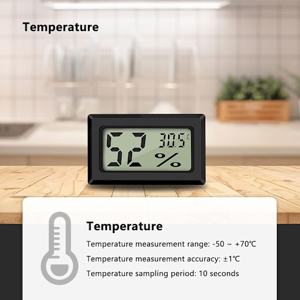 Digitalt termometer hygrometer Mini digitalt termometer hygrometer og fuktighetsmåler Svart (6-pakning - firkantet) - Perfet