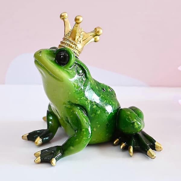 Groda Prins med Krona Ornament Samlarobjekt Söt Figurin Groda Sittande Skulptur-Perfekt