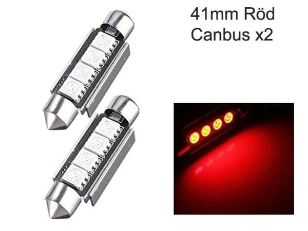 C5W Canbus 41mm rød Led flomlys SV.5 - Perfekt 41mm Röd 2-pack