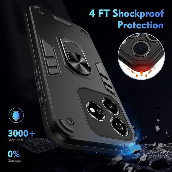 Støtsikkert Telefondeksel med Metallringholder - Perfekt Black Compatible with Axon 60 Lite