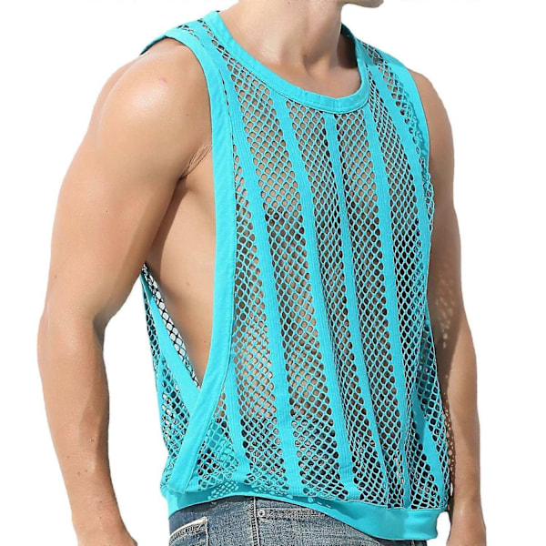 Mænds Fiskenet Tank Sheer Ærmeløs T-Shirt Top - Perfet White L