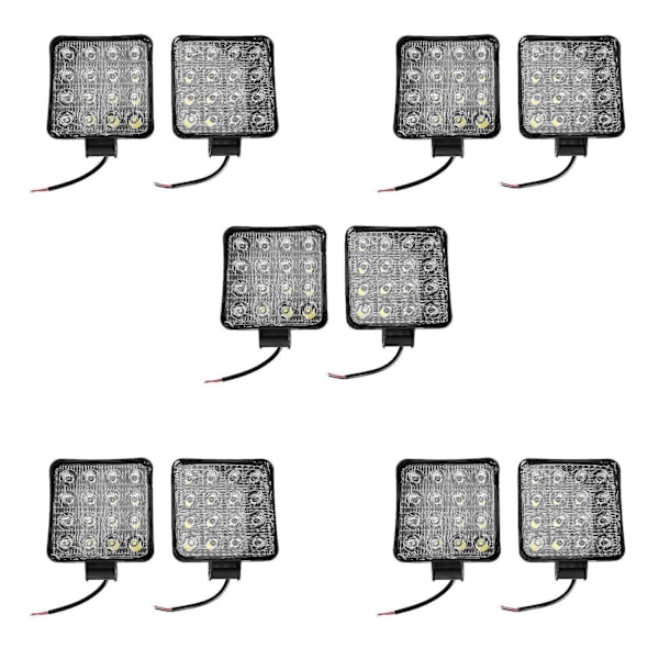 10-pack 48W 6000K LED-spotlight Kvadratisk arbetsbelysning Traktor SUV Lastbil 4WD 12V 24V - A1 - Perfet