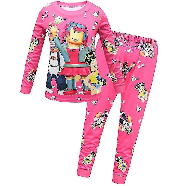 Roblox Børnepige Pyjamasæt Sovepiger Pyjamas Sovepiger Topper Bukser - Perfet Rose Red 8-9Years
