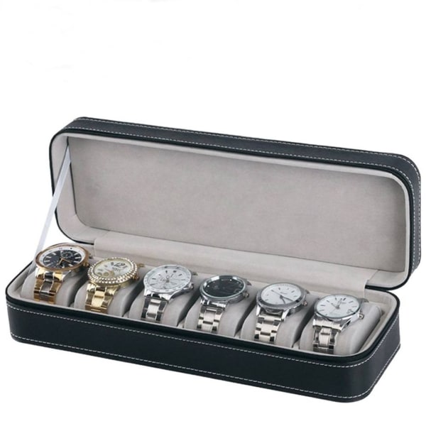 6-fack Watch Box med dragkedja Blixtlås Organizer Läder smycken Watch Box - Perfet