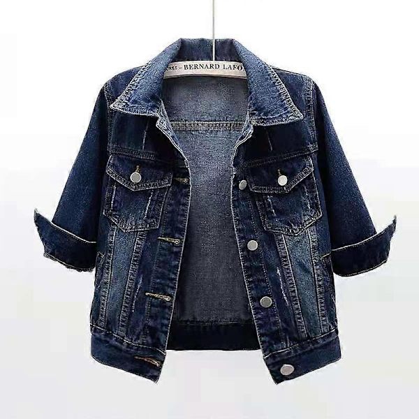 Vårförsommar Kort Kavaj Dam Ytterkläder Howdfeo Denimjacka Rosa Jeansjackor Casual Kvinnor Lila Gul Vit Lös Toppar-Perfet Dark Blue S
