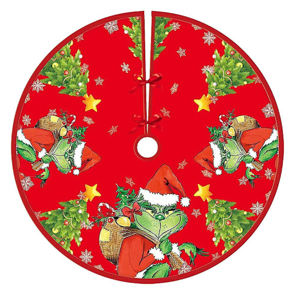 90cm Glad Julgran Mjuk Kjolar Krage Grön Grinch Dvärg Tomte Jultema Festlig Julgran Botten Dekoration-Perfekt C