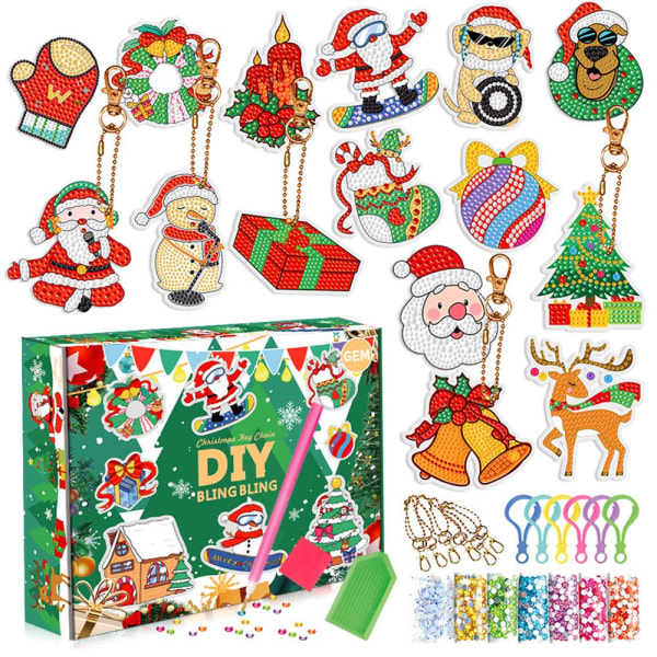 Jul DIY Diamantmaling Nøkkelring Kit Kid Gift - Perfet