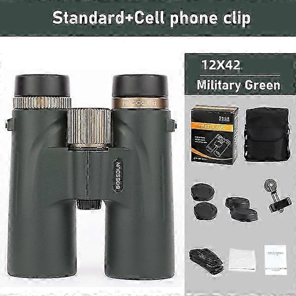 12x42 Kikkert Professionel HD Teleskop Kraftfuld Lang Rækkevidde BAK4 Prisme til Jagt Udendørs Camping-Perfekt Green A