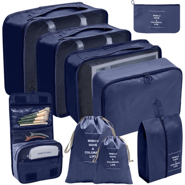 9 sæt pakkekuber Bagagepakningsarrangører til rejsetilbehør - Perfet Dark blue