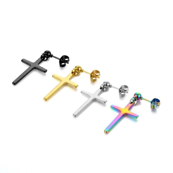 A Pair Mode Kvinnor Män Svart Punk Cross Hänge Brosk Dro - Perfet Silver