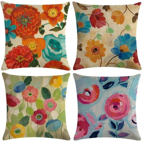 NOE 4 tyynynpäällisen set 45 x 45 cm, Colorful Flowers Pi - Perfet
