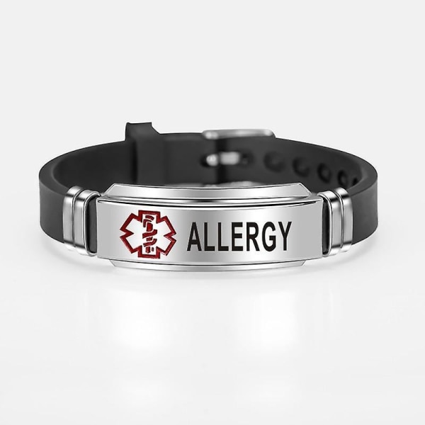Graverat rött Medical Alert-armband i rostfritt stål DIABETES EPILEPSY SOS Silikonarmband för kvinnor - Perfet