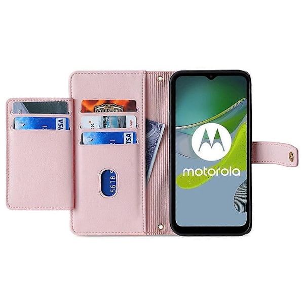 Mobilfodral med blixtlås och kortfack för Motorola Moto G54 5G - Perfekt skyddande fodral med 2 remmar Pink