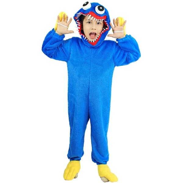 Huggy Wuggy Kostym Poppy Playtime Dräkt Barnkostym - Perfekt Blue L(130)