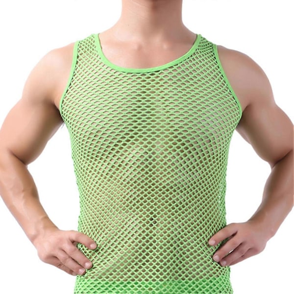 Fianao Herrarnas Underkläder Mesh Genomskinlig Pyjamas Fiskgarn Solid Färg Väst Sov Perfekt Green S