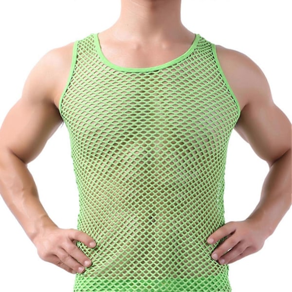 Fianao Mænds Underbukser Mesh Gennemsigtig Pyjamas Fiskegarn Solid Farve Vest Søvn Perfekt Green S