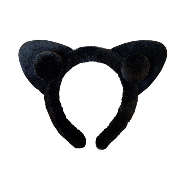 1st Fashion Cat Ears Plysch hårband för kvinnor Huvudbonader Ansikte - Perfet Black