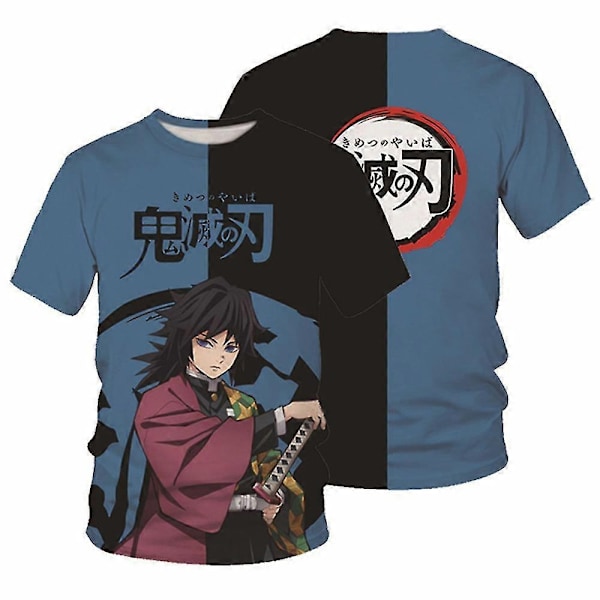 Demon Slayer Anime Manga Unisex Miesten ja Naisten Lyhythihainen T-paita Pyöreä Kaula 3D Painettu T-paita Fanilahja - Täydellinen Tomioka Giyuu 2XL