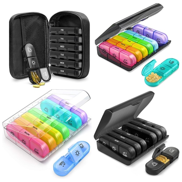 Portable Pill Box 7 Days Organizer 21 Grids 3 Times One Day Med - Perfet Black A