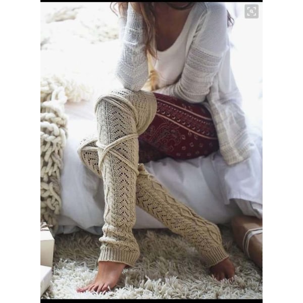 1 pari naisten neulotut polvenyläiset sukat Reiteen korkeat pitkät sukat - Perfet KHAKI