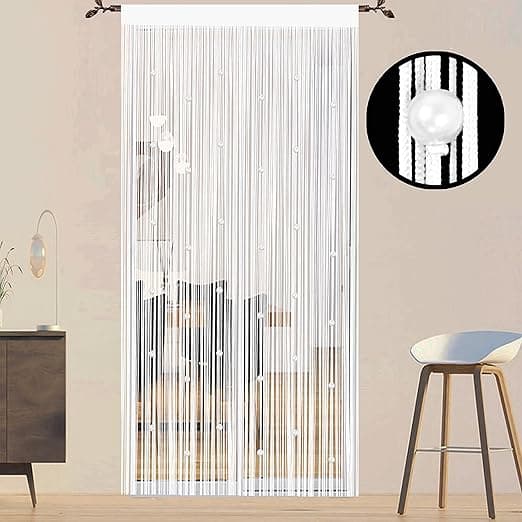 Pärlgardin (vit, 100 * 200 cm), med en draperad gardin