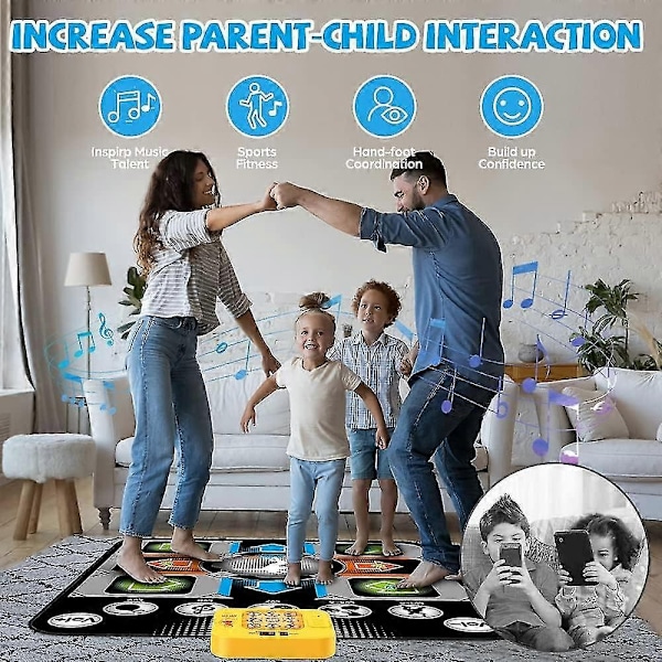 Dansematte, Dansespill Lekegave for Jenter og Gutter 3-12 år, Danseplate med Trådløs Bluetooth, 9 Utfordrende Spillmoduser - Perfekt Black