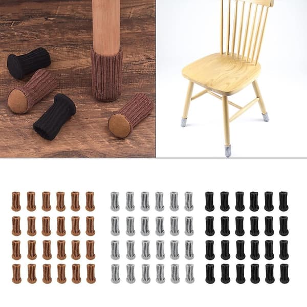 24 stk. Stolebensokker Højelastiske Møbelbensbeskyttere med Tykke Puder - Perfekt Black