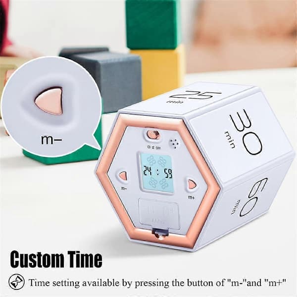 Hexagon Vändtimer med Tyst & Alarmfunktion - Kökstimer Lätt att Använda - Tidshantering Pomodoro-Xin
