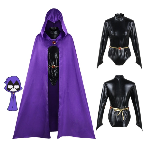 Dam Full Set Lila Cape Svart Skintight rollspelsdräkt - Perfet M